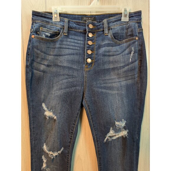 Judy Blue Jeans Womens 13/31 Skinny Fit Dark Wash Slim Casual Pants Button Fly - Picture 2 of 10